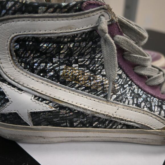 GOLDEN GOOSE Slide Purple Suede Metallic High-Top Sneakers Size 39 - Picture 10 of 12